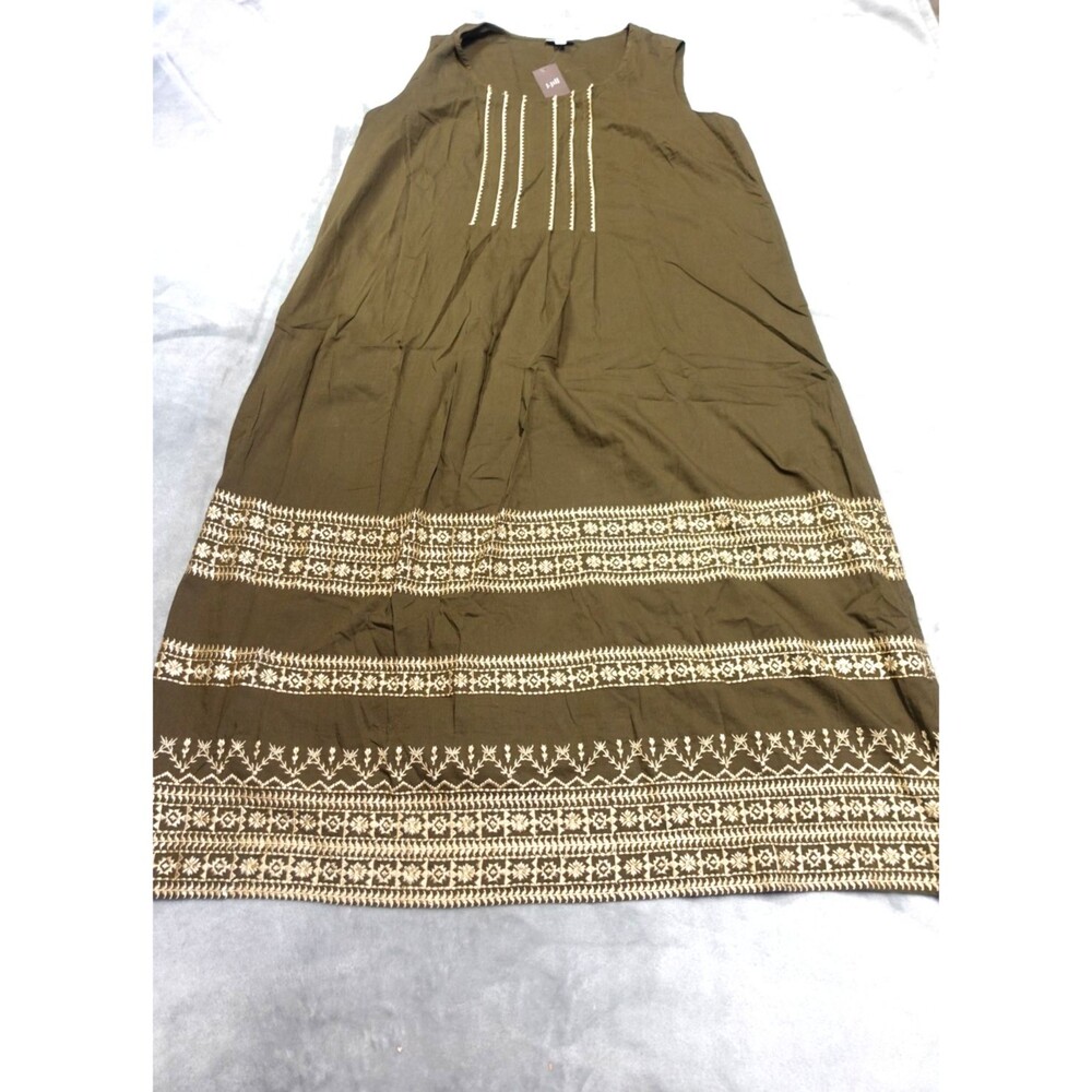 J Jill Pure Jill XLT Raw Umber Light Gold Embroidered Midi Dress
